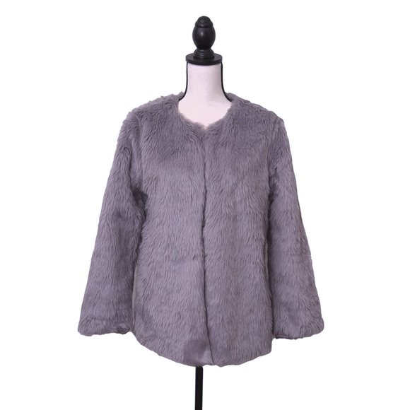Jackets & Blazers - Light Purple Crew Neckline Fur Jacket